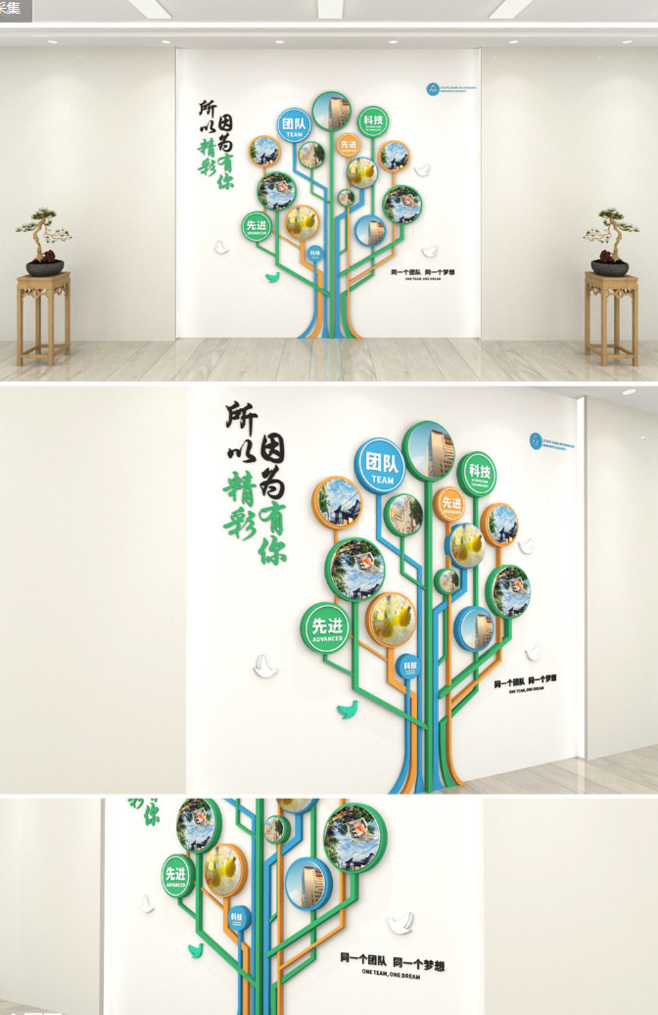 创意员工照片竖版企业文化墙设计